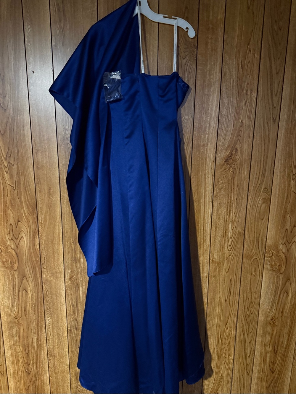 David's Bridal Royal Blue Strapless A-Line Gown with Drape